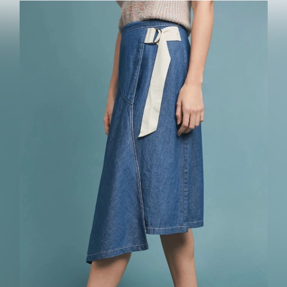 Denim asymmetrical wrap skirt